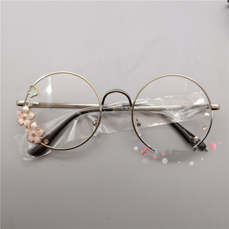 Retro Metal Round Harajuku Japanese Girl Cherry Blossom Display Glasses
