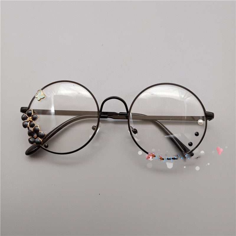 Retro Metal Round Harajuku Japanese Girl Cherry Blossom Display Glasses