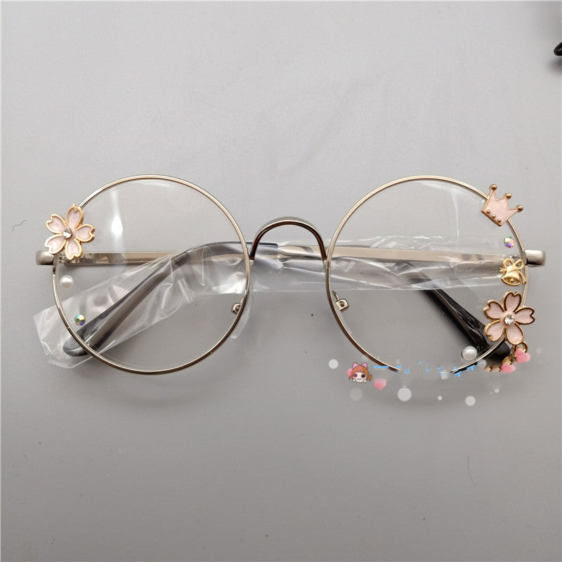 Retro Metal Round Harajuku Japanese Girl Cherry Blossom Display Glasses