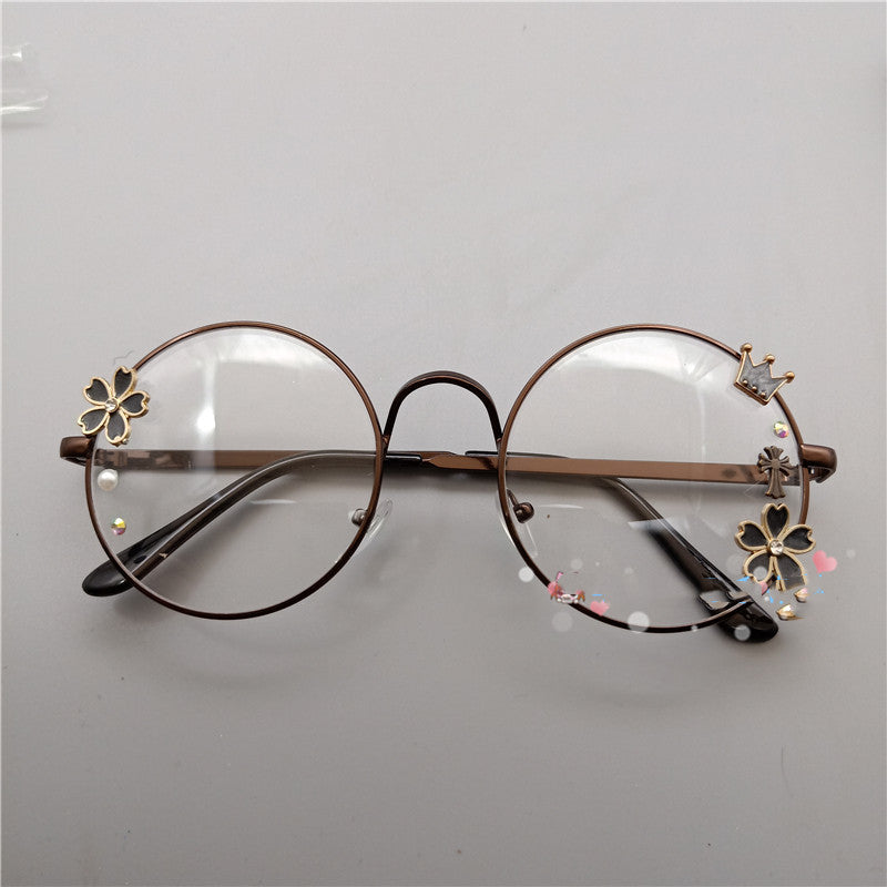 Retro Metal Round Harajuku Japanese Girl Cherry Blossom Display Glasses