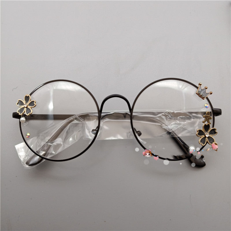 Retro Metal Round Harajuku Japanese Girl Cherry Blossom Display Glasses