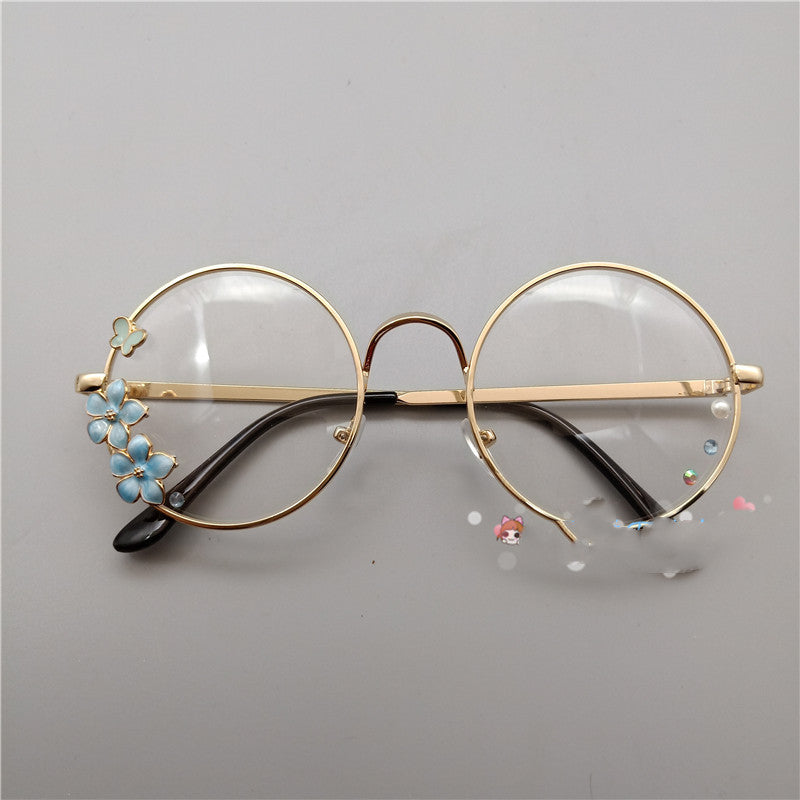 Retro Metal Round Harajuku Japanese Girl Cherry Blossom Display Glasses