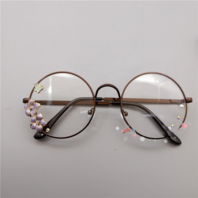 Retro Metal Round Harajuku Japanese Girl Cherry Blossom Display Glasses